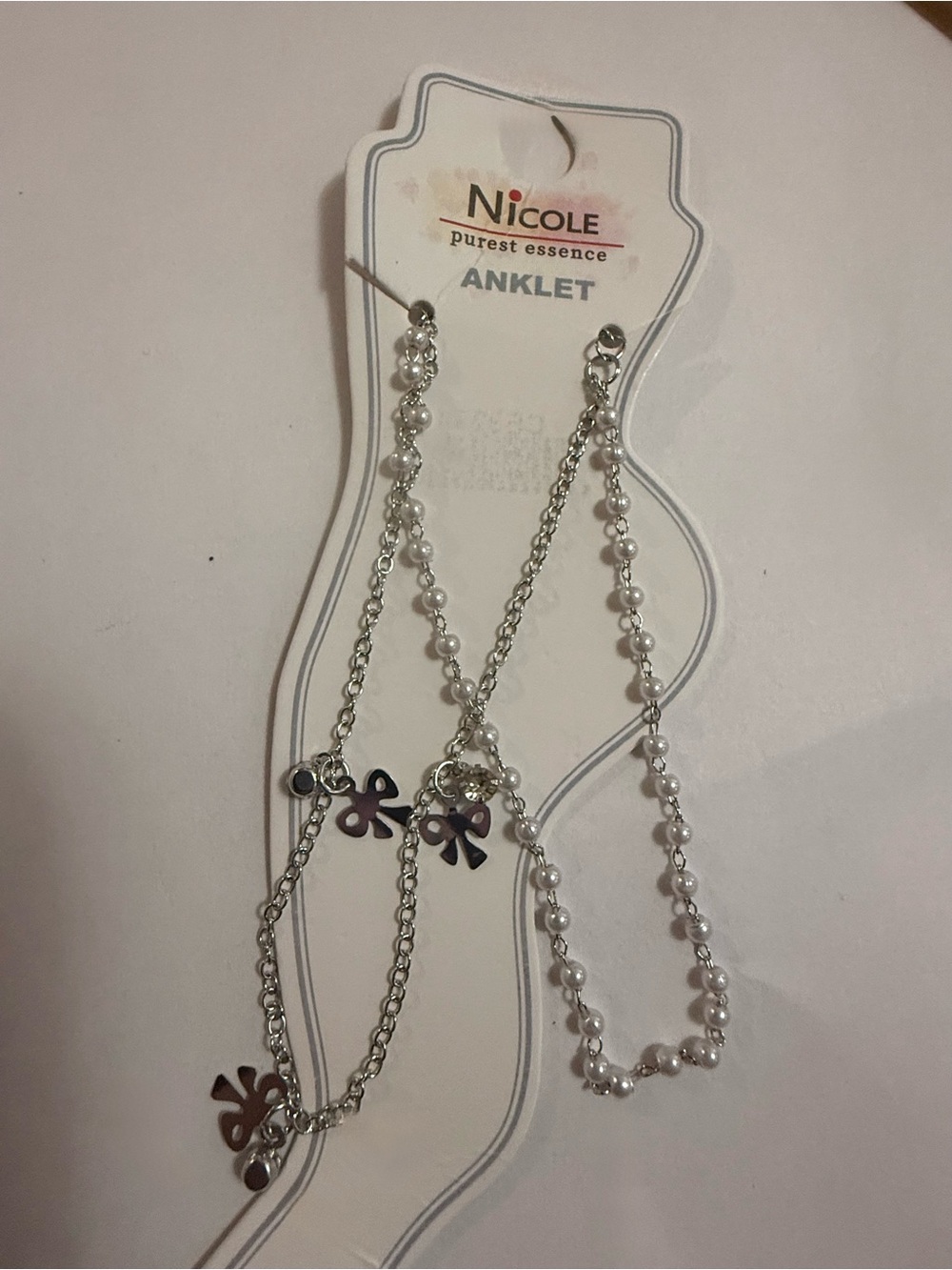 NICOLE PUREST ESSENCE Silver BOW Charms & PEARL-like Gems